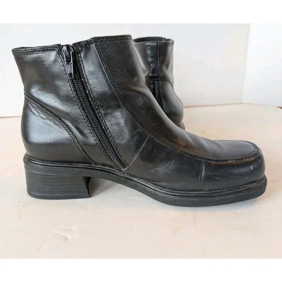 Earth Shoes Marion Leather Ankle Boots Women's Size 7 Chunky Black Zip Shoes - Picture 7 of 16